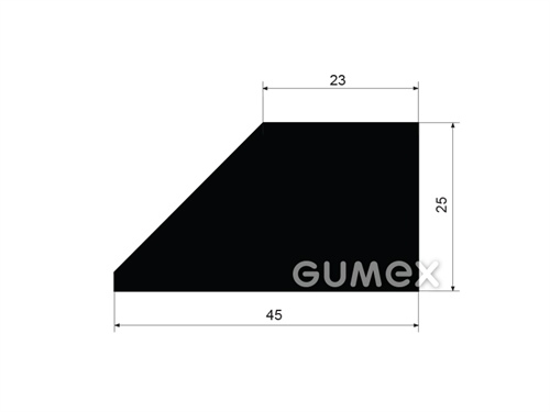 Gumový profil tvaru "lichoběžník", 25x45/23mm, 70°ShA, EPDM, -40°C/+100°C, čierny